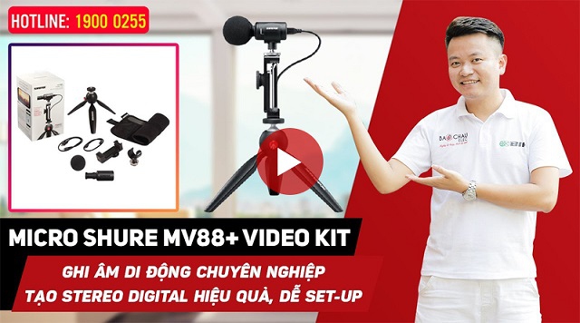 Mic ghi âm Shure MV88+ Video KIT: dành cho máy iOS, nhỏ gọn, chuyên nghiệp, ghi âm 24bit/48kHz